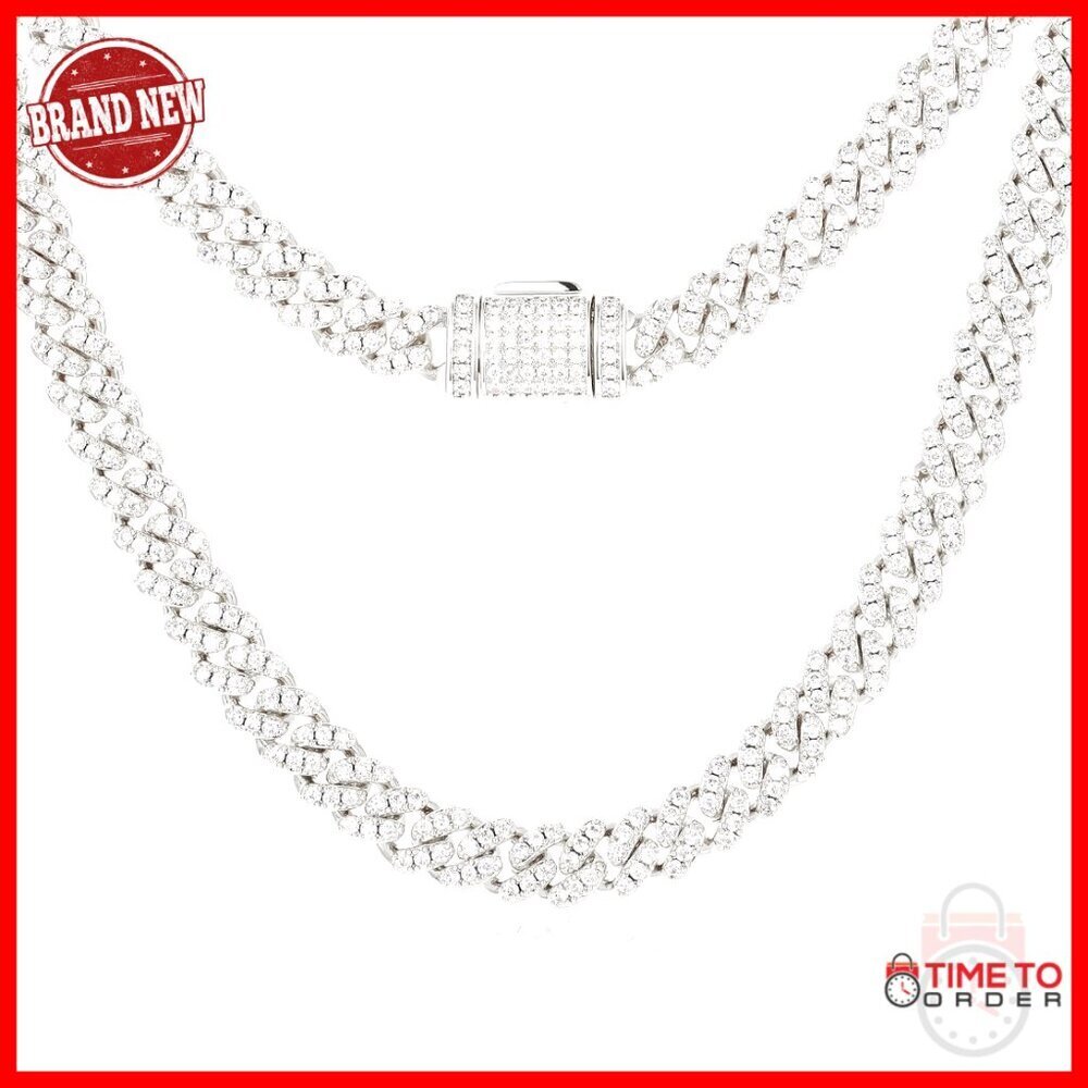 Moissanite Cuban Link Chain 18k Gold Plated Sterling Silver 6mm 18 Inch